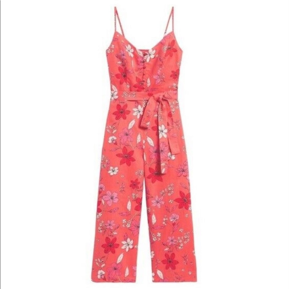 BANANA REPUBLIC LINEN FLORAL ROMPER JUMPSUIT JUMPER - 2 NEW CORAL - Picture 2 of 7